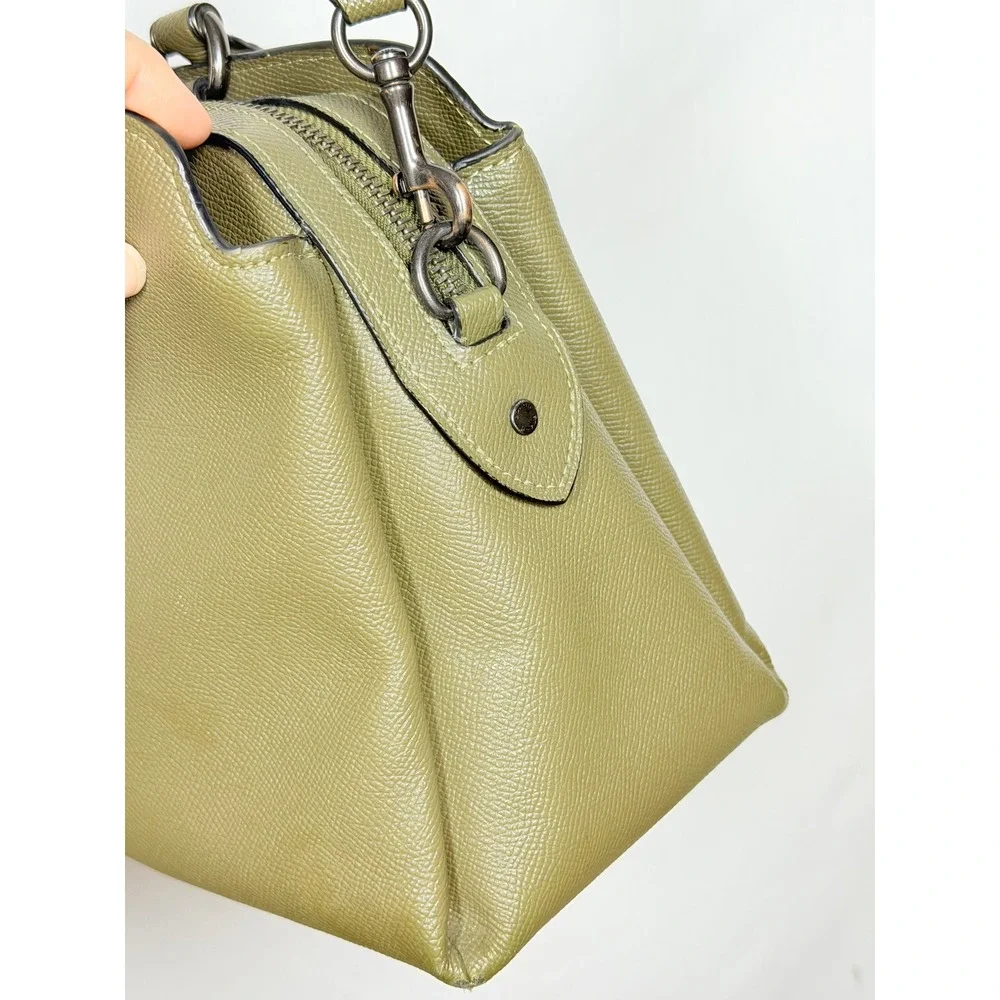 COACH Mini Lillie Carryall Crossgrain Leather Satchel Crossbody Dark Olive Green